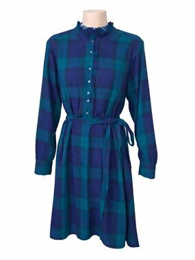 GAP Womens Shirt Dress Tartan Plaid Blue & Green Cotton Sz XL
